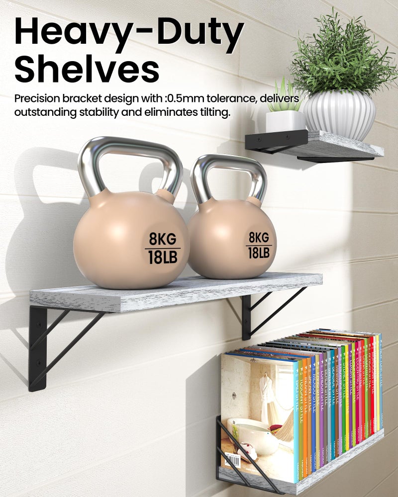 BAYKA Wall Shelves for Bedroom Decor, Floating Wall Shelves for Living Room Kitchen Storage, Mounted Rustic Wood Floating Shelves for Kids Books,Corner Shelves for Bathroom(Gray Whiteï¼ŒSet of 3) - Image 5